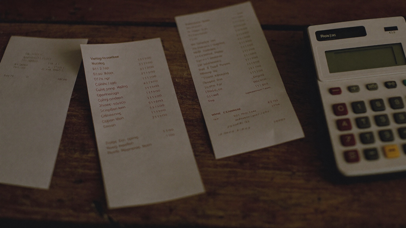 Receipts, calculator and card terminal on a restaurant table