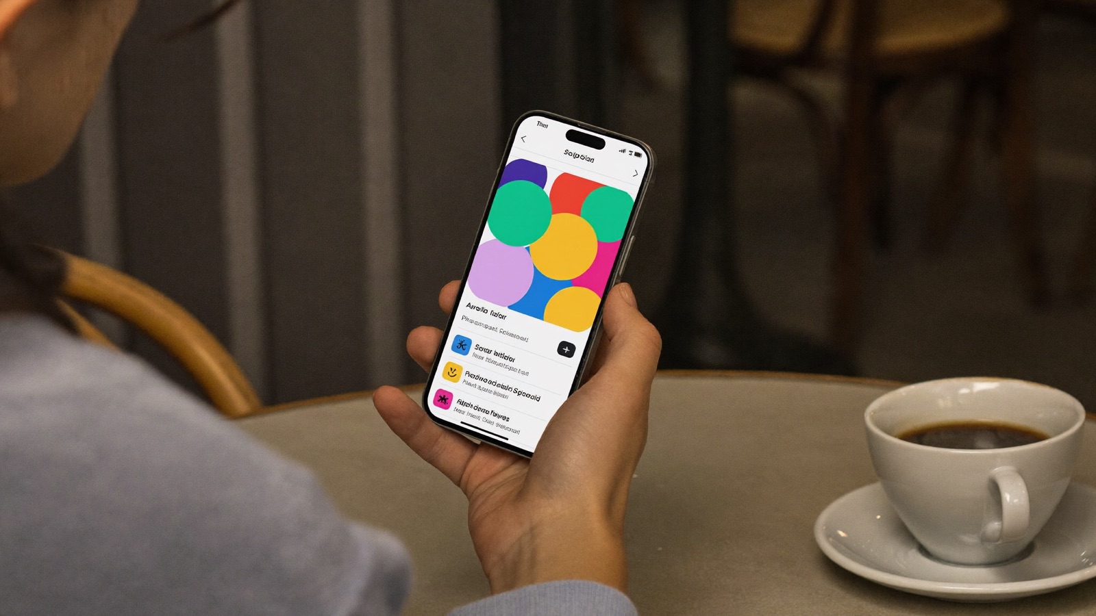 Customer checking a rewards app over coffee